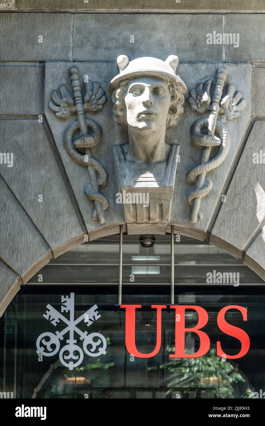 Logotipo de UBS Bank, Bahnhofstrasse, Zúrich, Suiza Foto de stock