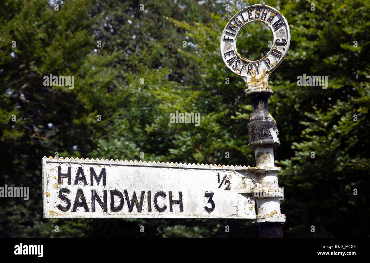 Señal de carretera de Ham Sandwich, Kent, Inglaterra Foto de stock
