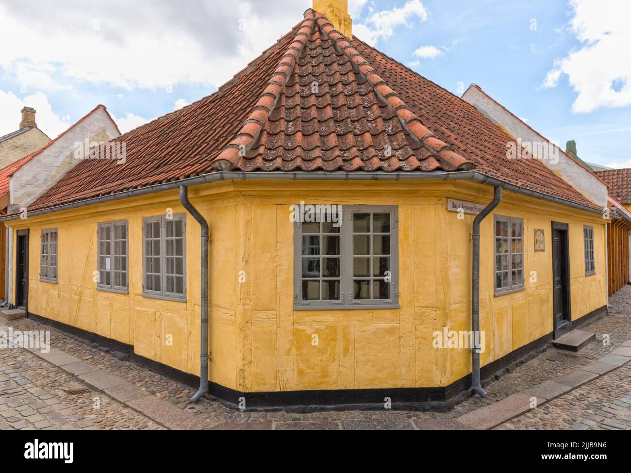 Hans Christian Andersens, lugar de nacimiento en el casco antiguo de Odense, Dinamarca Foto de stock