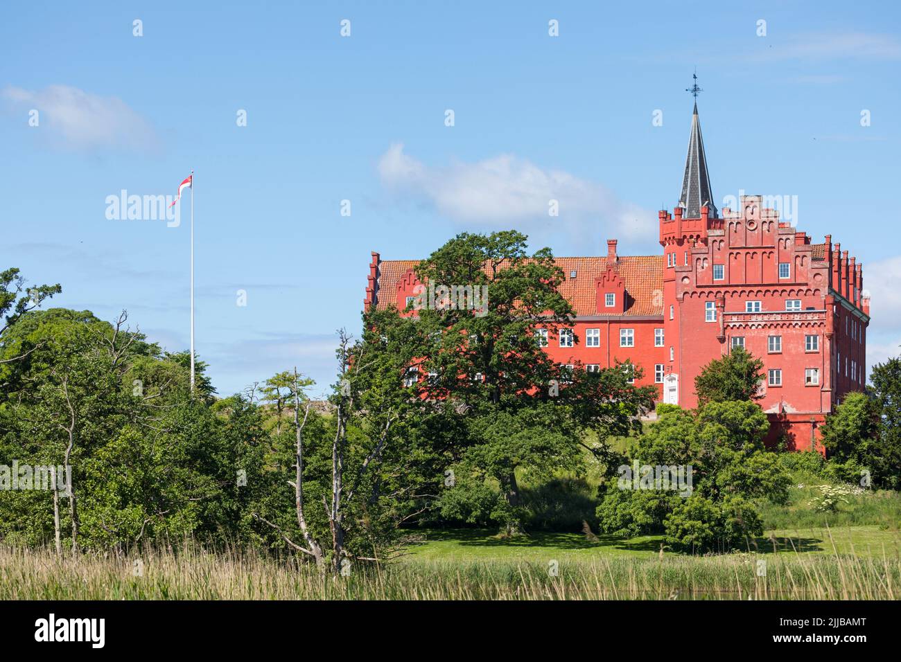 Castillo del siglo 13th en Tranekær, isla de Langeland, Dinamarca Foto de stock