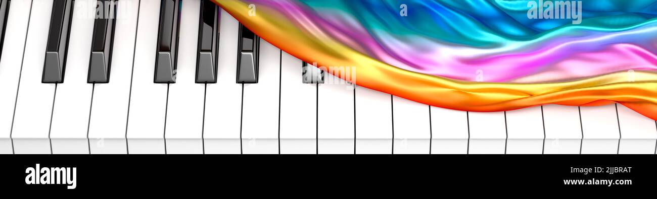 teclado de piano con manta iridiscente. presentación 3d Foto de stock