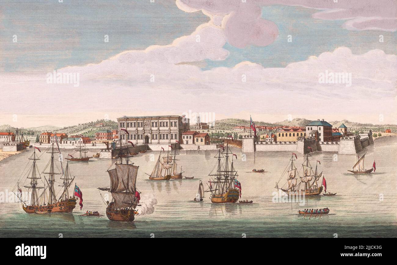 Bombay y la costa de Malabar en 1754. Actual Mumbai, India. Después de una impresión publicada por Robert Sayer, 1754 de un dibujo de Jan van Ryne. Foto de stock
