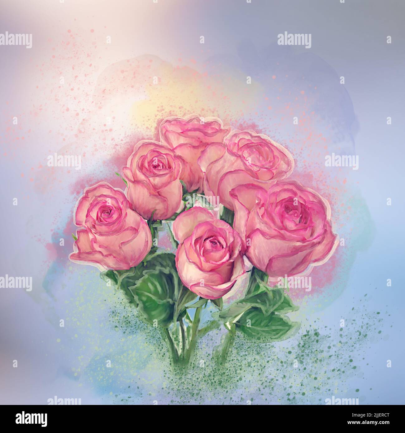 Flores de rosa, acuarela Dgital Pintura Foto de stock