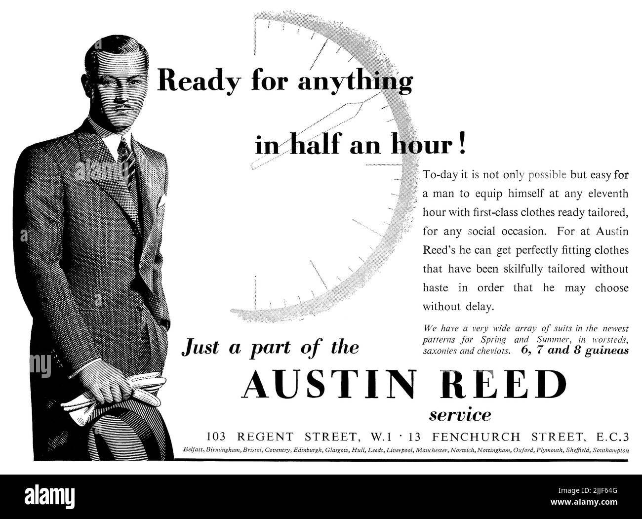 1937 Anuncio británico para sastres Austin Reed para hombre. Foto de stock