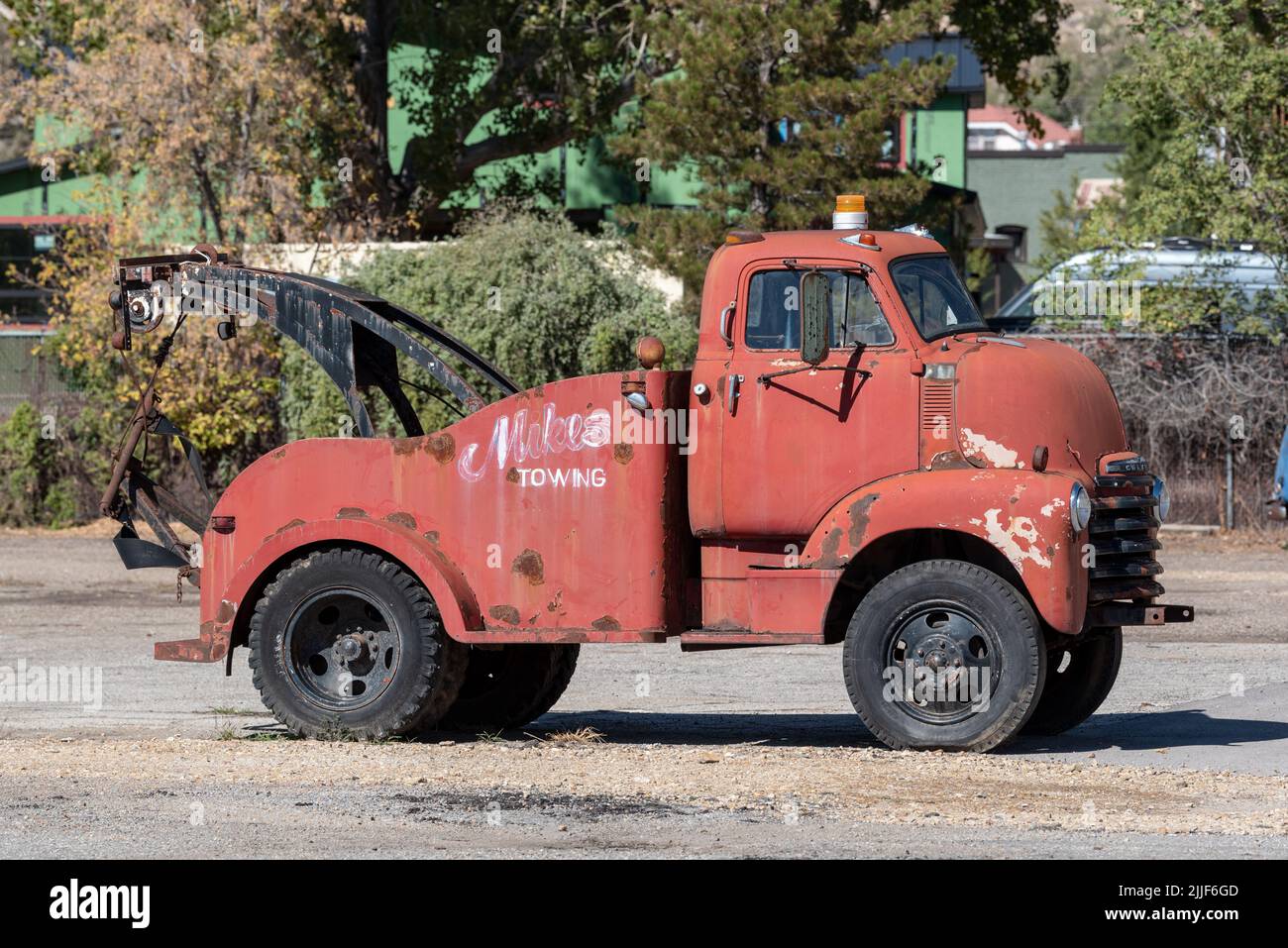 Camioneta de remolque de época en el distrito histórico de Helper, Utah. Foto de stock