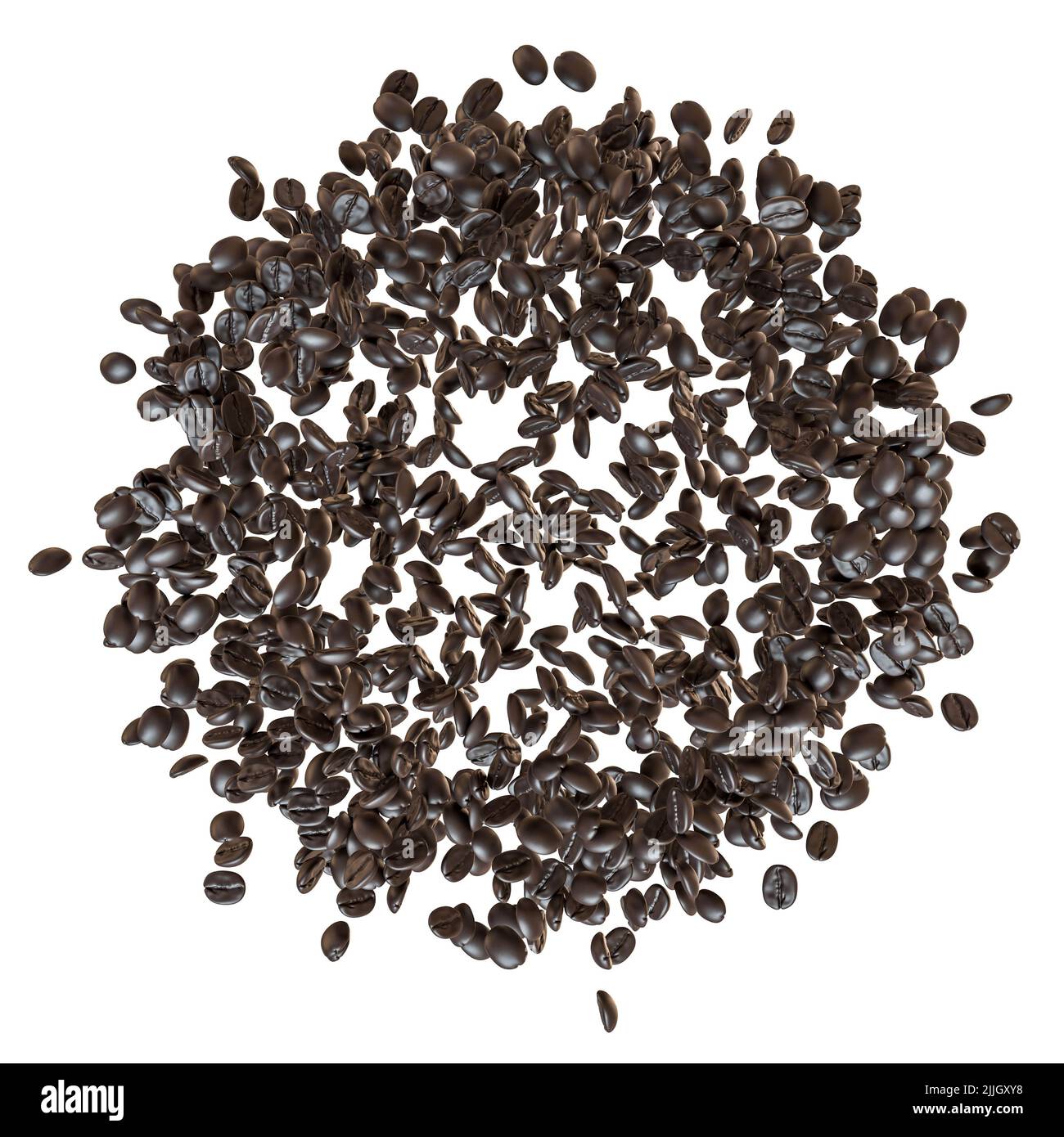 explosión de granos de café sobre fondo blanco. presentación 3d Foto de stock