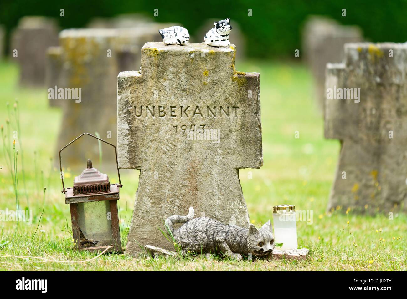 tombstone titulado 'desconocido' para las muchas víctimas civiles de la guerra y la tiranía en la segunda guerra mundial en el cementerio de melaten de colonia Foto de stock