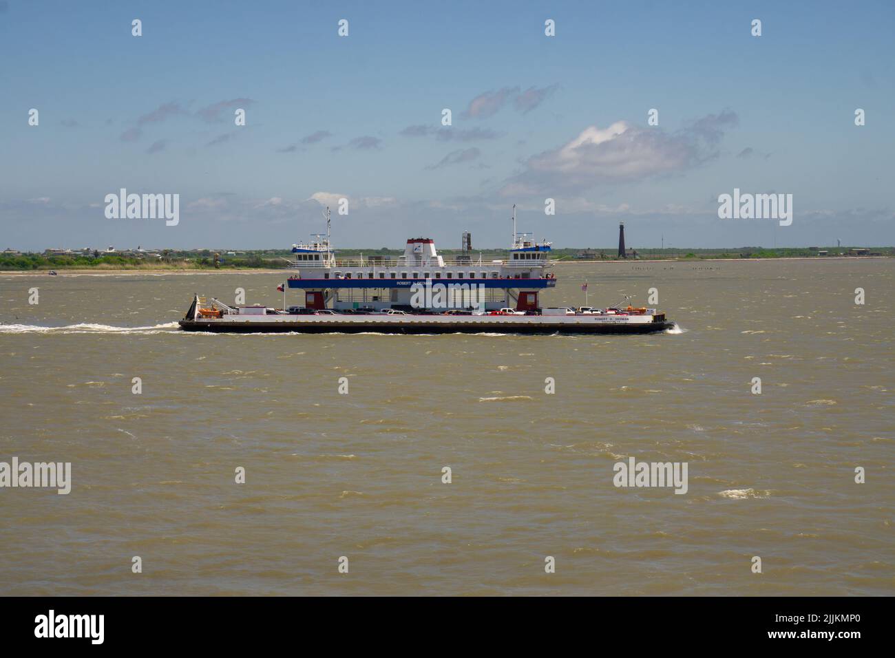Pelican Island Ferry en ruta de Galveston a Puerto Bolívar Foto de stock