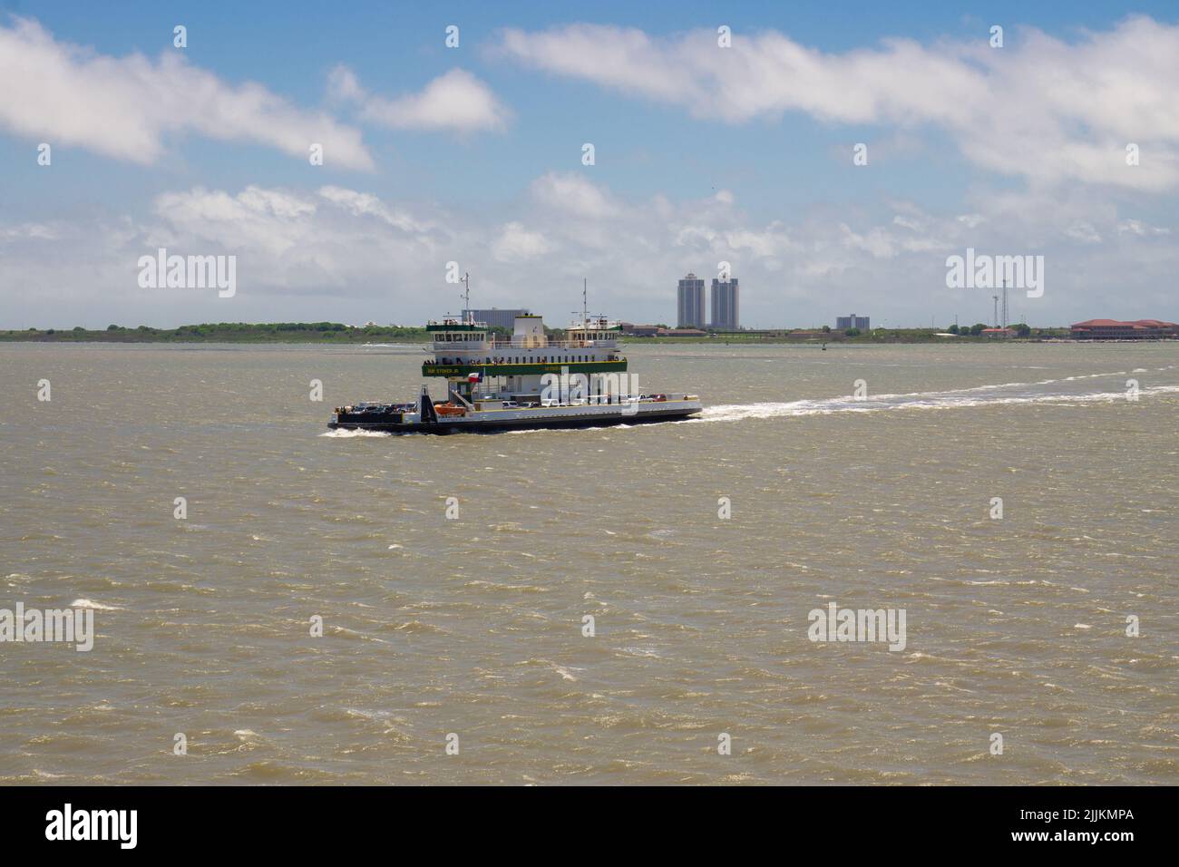 Pelican Island Ferry en ruta de Galveston a Puerto Bolívar Foto de stock