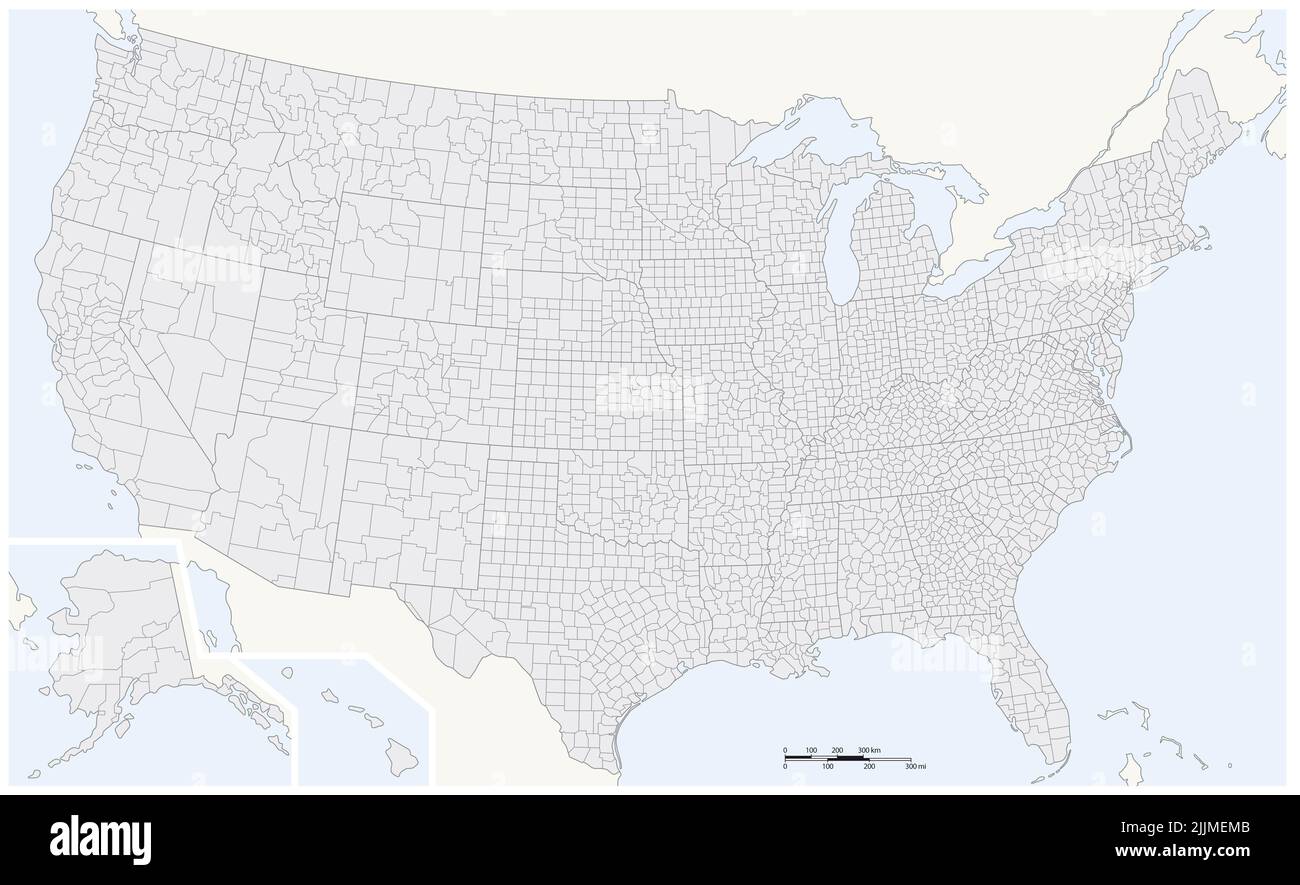 Mapa de contornos vectoriales de los estados y condados de los Estados Unidos Foto de stock