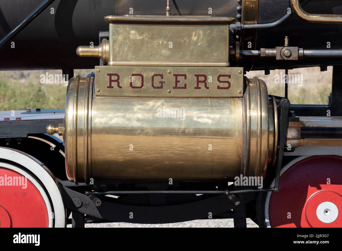 Réplica de Cylinder on Locomotive 119 en el Parque Histórico Nacional Golden Spike, Utah. Foto de stock