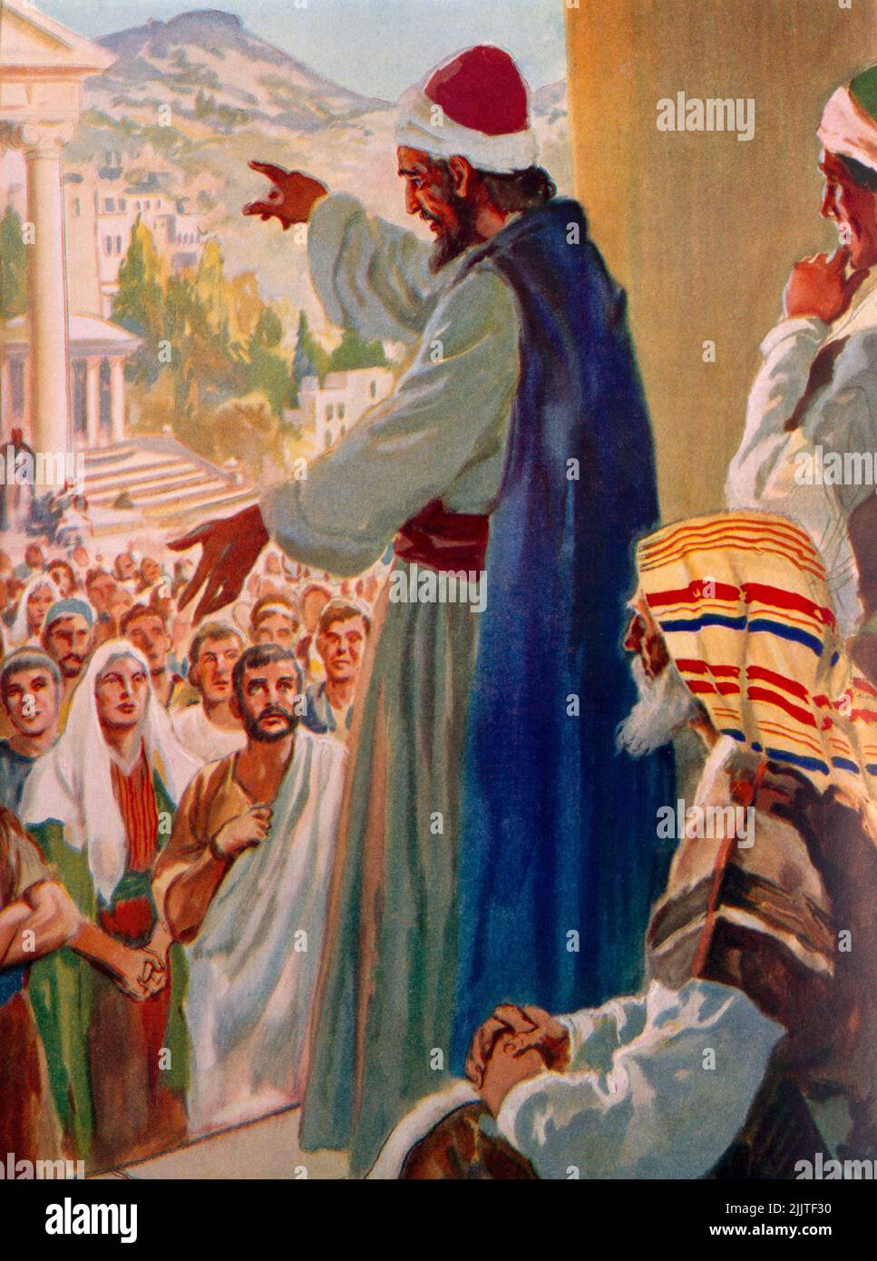 San Pablo predica a la gente de Atenas (el Sermón del Areópago) Hechos pintados por Henry Coller Foto de stock