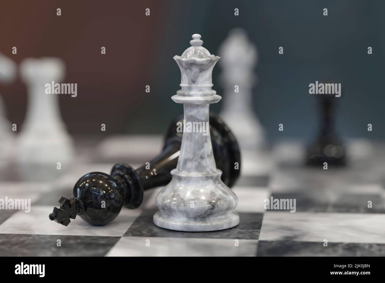 3d ilustración de un juego de ajedrez mostrando jaque mate Foto de stock