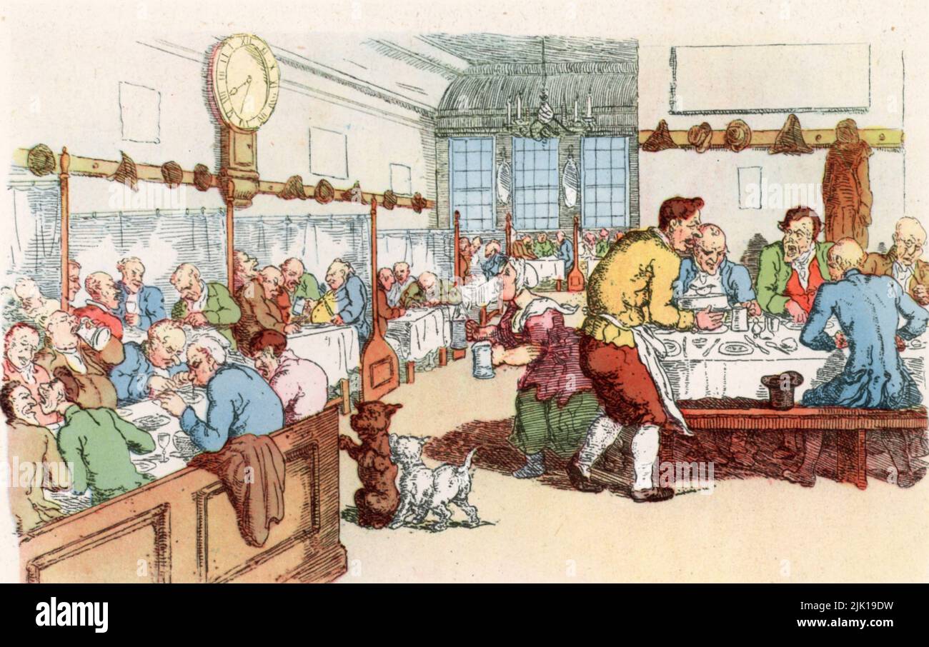 Una casa de comer, 1815. Por Thomas Rowlandson (1756-1827). El interior de una taberna londinense, 'ordinarie' o chop house. En las tabernas del siglo 18th, 'ordinarios' y casas de chuletas proveyeron comida para los oficinistas, obreros y viajeros. Foto de stock