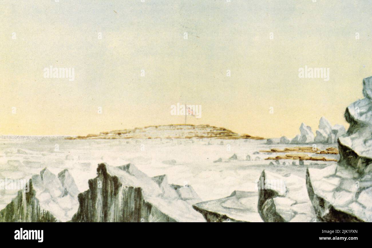 Vista imaginaria del Polo Norte, c1818. Por Sir John Ross (1777-1856). Sir John Ross (1777-1856) fue un oficial de la Royal Navy escocés y explorador polar. Foto de stock