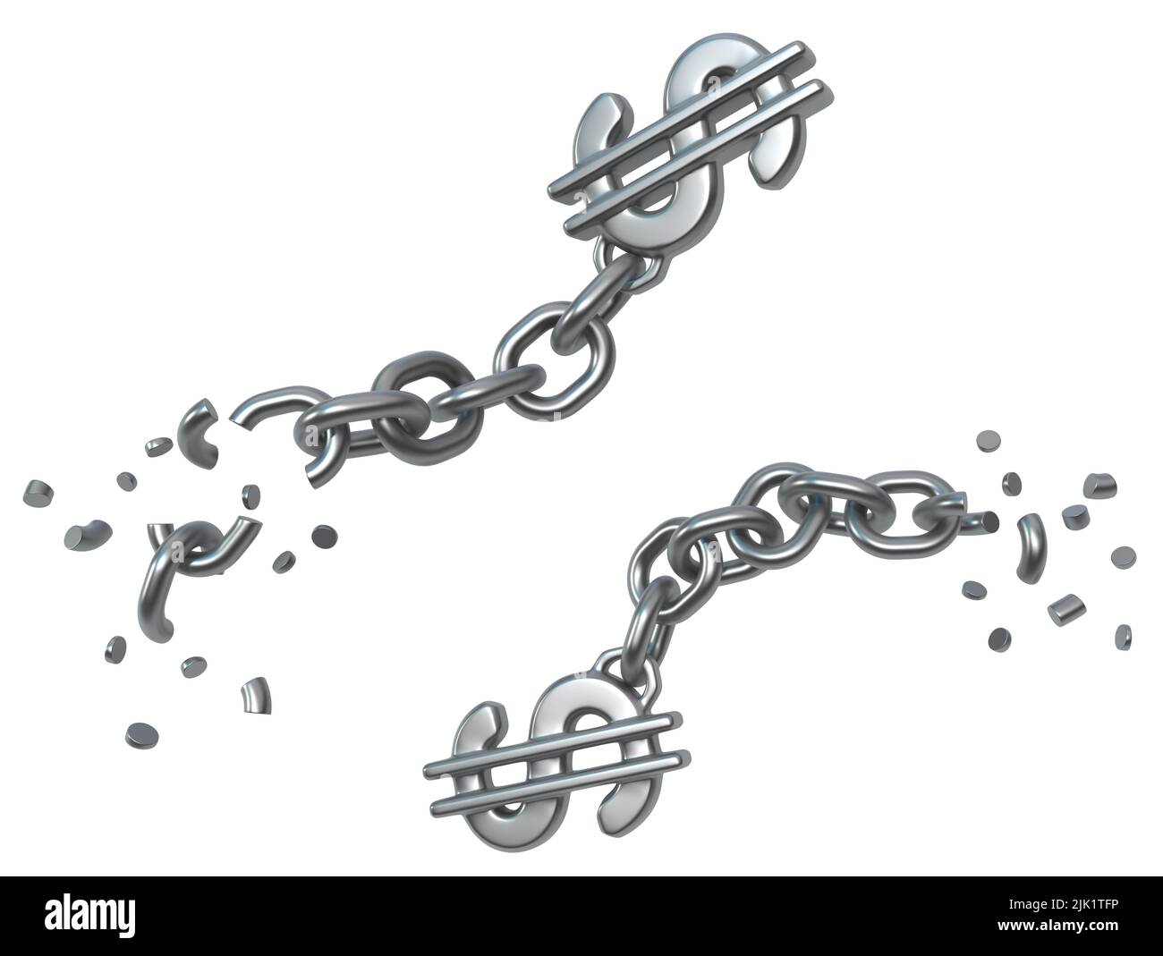 Rompiendo cadenas signo de dólar forma adjunta, gris oscuro metal 3D  ilustración, aislado, horizontal, sobre blanco Fotografía de stock - Alamy