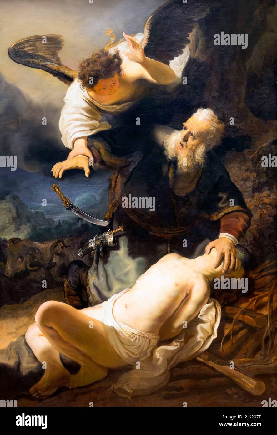 El Sacrificio de Isaac, Rembrandt, 1636, Alte Pinakothek, Múnich, Alemania Foto de stock