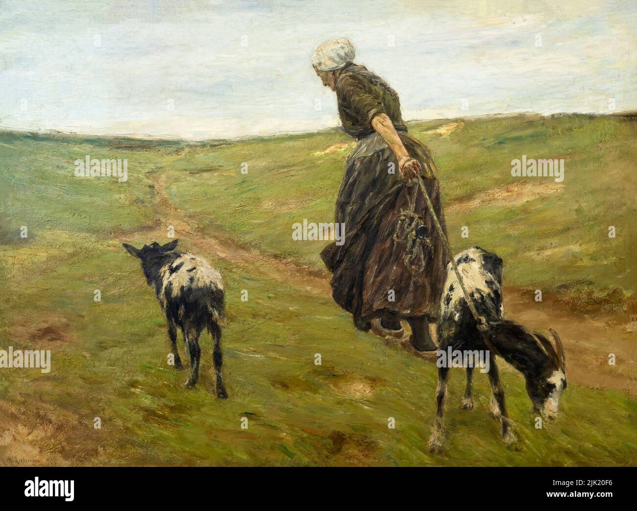 Mujer y sus cabras en las dunas, Max Liebermann, 1890, Neue Pinakothek, Múnich, Alemania, Europa Foto de stock