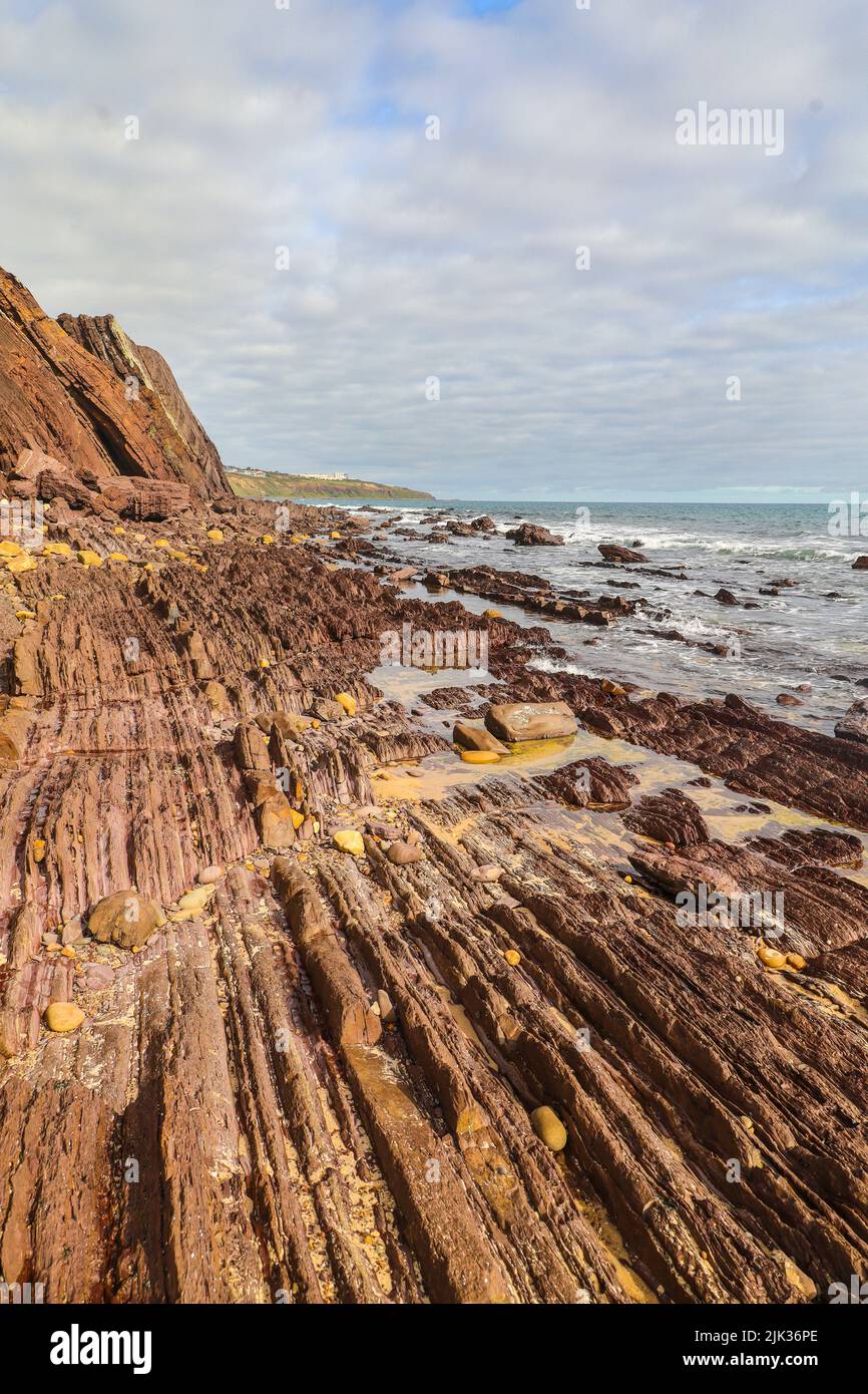 Playa rocosa e increíble formación de rocas glaciales en Hallet Cove, en Australia Meridional Foto de stock