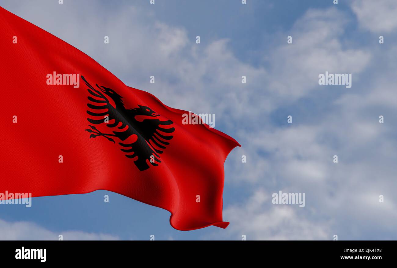 uvas amante Mordrin Bandera nacional Albania, bandera de Albania, bandera de tela Albania,  fondo azul cielo con bandera de Albania, 3D obra y 3D imagen Fotografía de  stock - Alamy