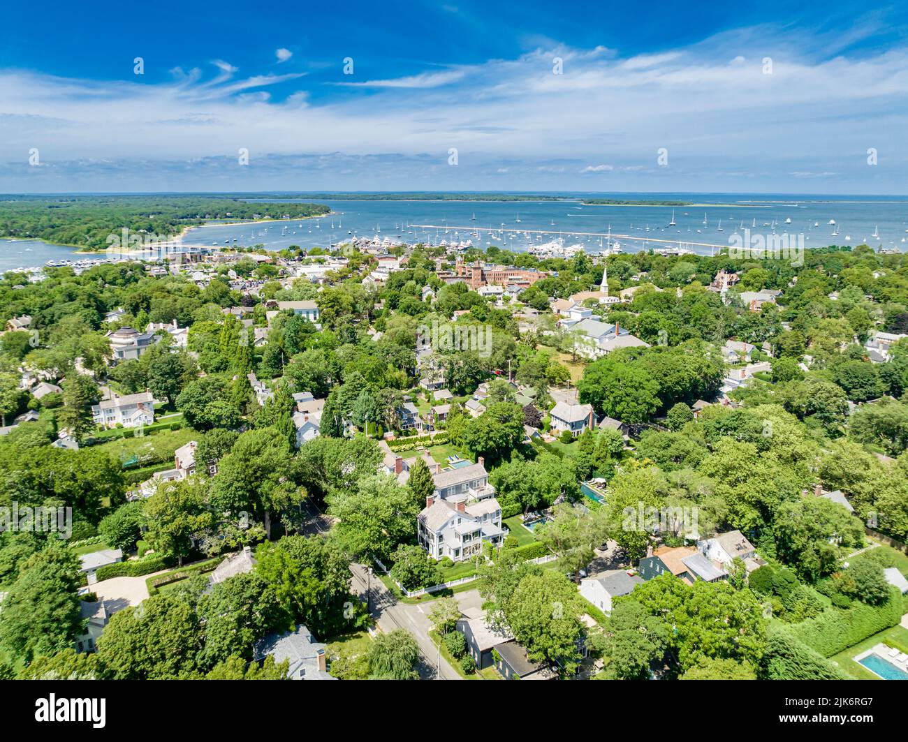 Vista aérea de Sag Harbor, NY Foto de stock