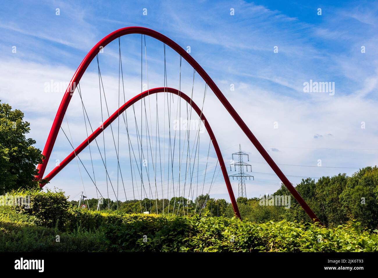 Puente de Doppelbogenbrücke, Nordsternpark in Gelsenkirchen, Zona del Ruhr, Renania del Norte-Westfalia, Alemania, Europa Foto de stock