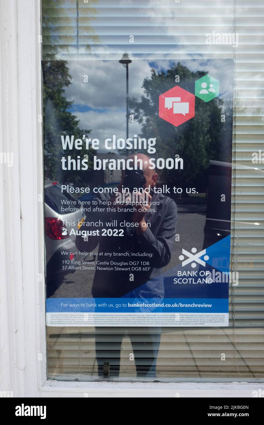 Cierre de la sucursal local del Bank of Scotland en Kirkcudbright Dumfries & Galloway Scotland en agosto de 2022 Foto de stock