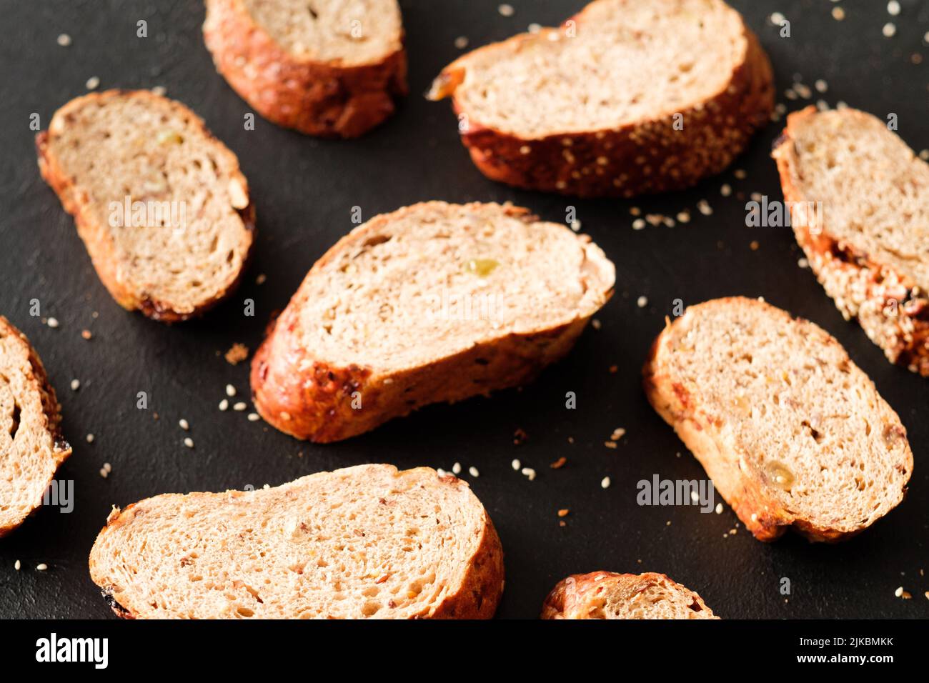 nutrición sana en el hogar pan integral de fondo Foto de stock