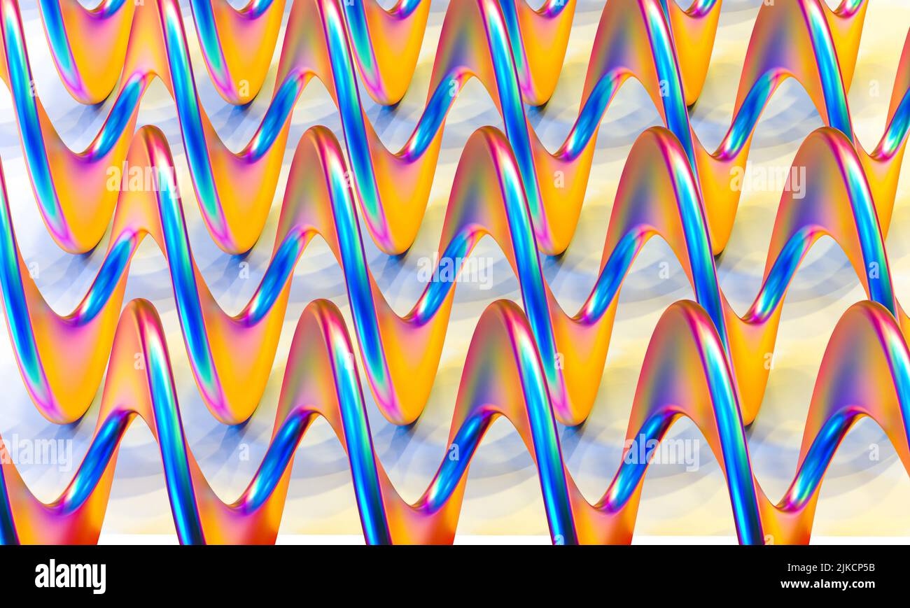 formas abstractas iridiscentes en espiral. ilustración de representación 3d Foto de stock