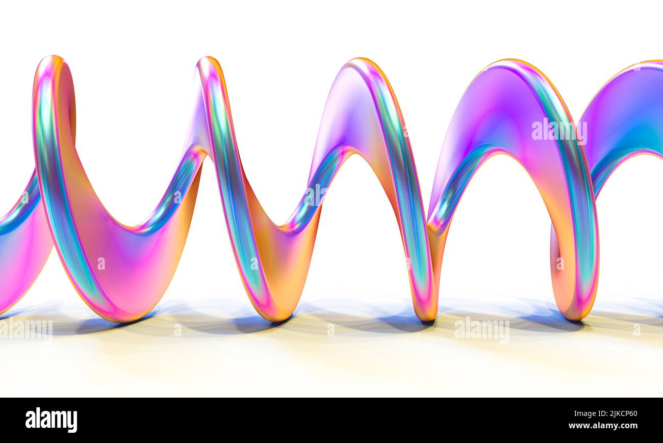 forma espiral iridiscente abstracta sobre fondo blanco. presentación 3d Foto de stock