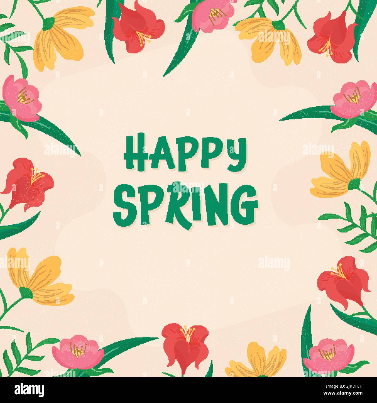 Concepto de Happy Spring con coloridas flores y hojas decoradas con fondo  de melocotón pastel Imagen Vector de stock - Alamy