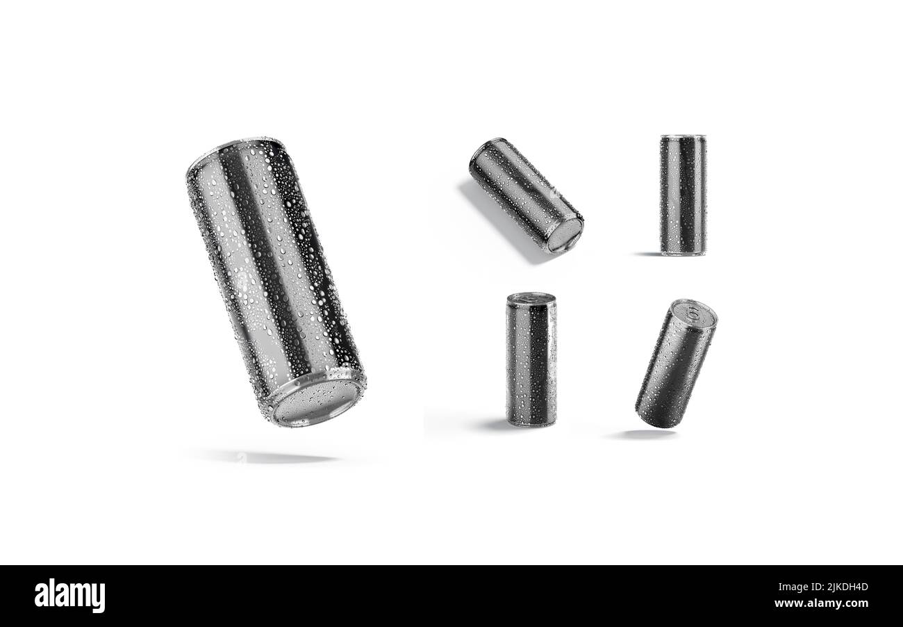 En blanco aluminio negro 500 ml de lata de soda mockup, diferentes vistas Foto de stock