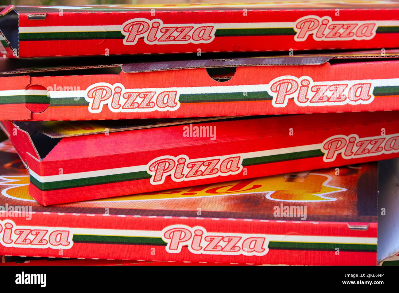 Cajas de pizza para llevar Italia Foto de stock