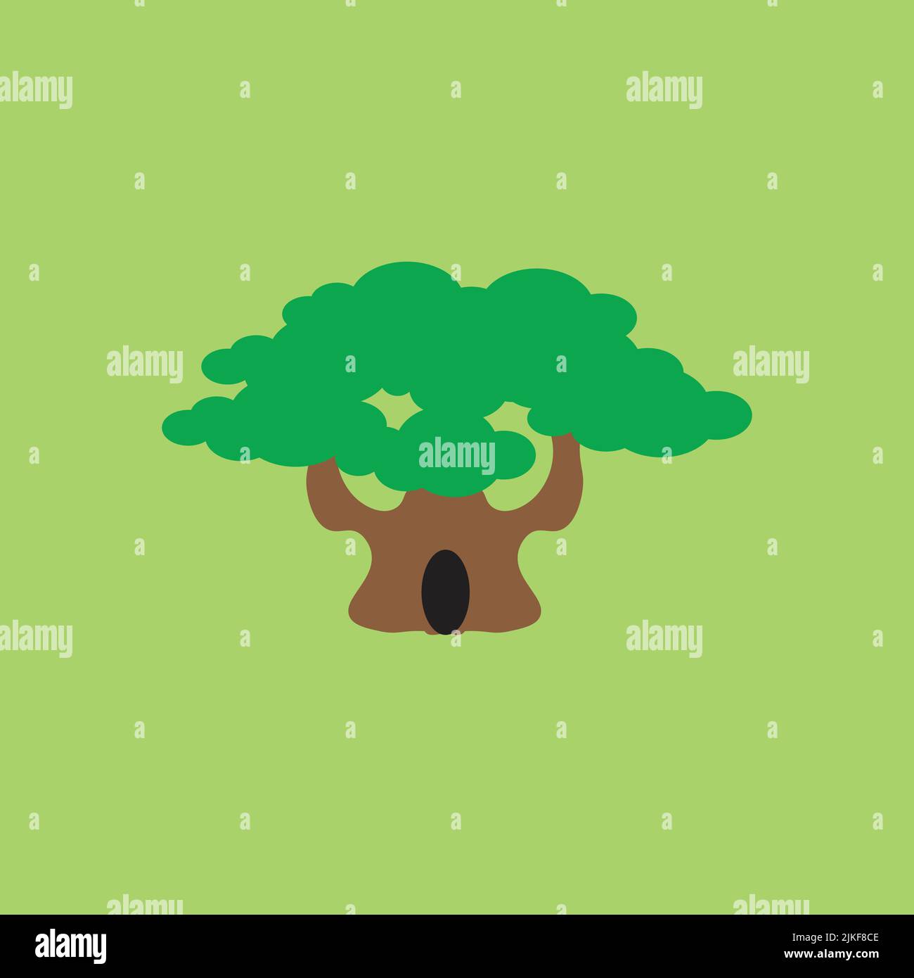 Árbol con hueco sobre fondo verde Ilustración del Vector