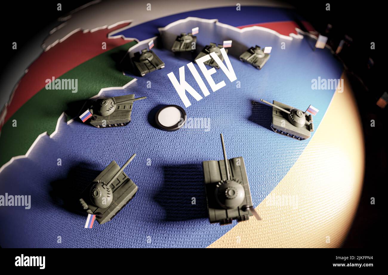 Guerra En Ucrania Con Rusia Concepto De Un Mapa En 3D Con Los Tanques 