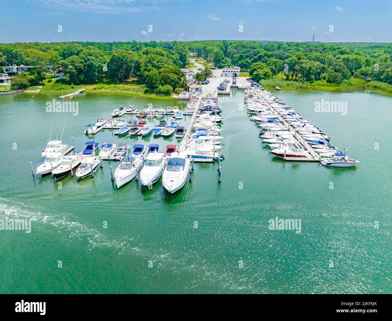 Vista aérea de Mill Creek Marina, Sag Harbor, NY Foto de stock