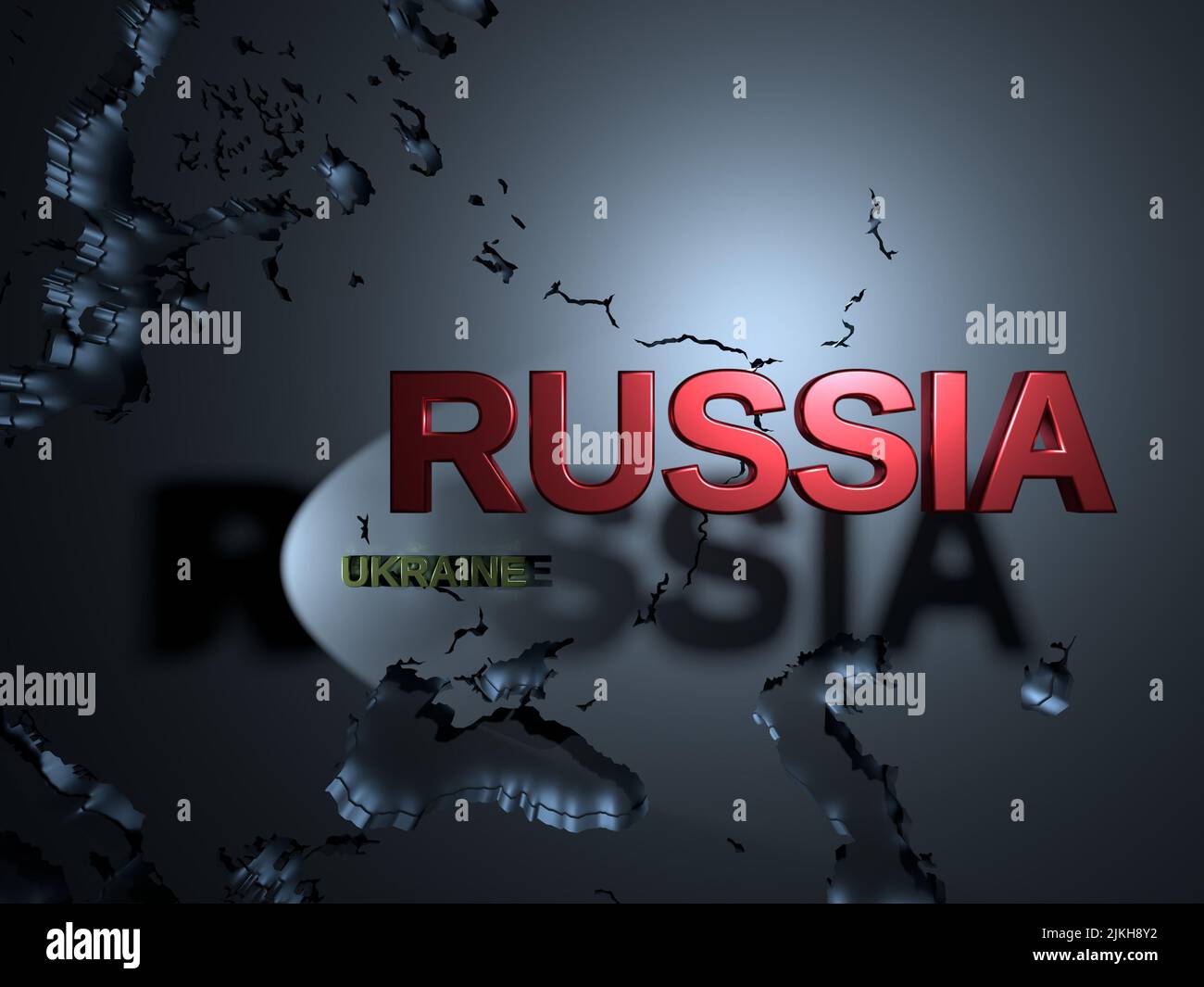 Una representación en 3D de un mapa de Rusia y Ucrania relacionada con