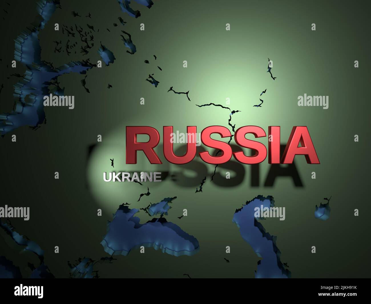 Una representación en 3D de un mapa de Rusia y Ucrania relacionada con