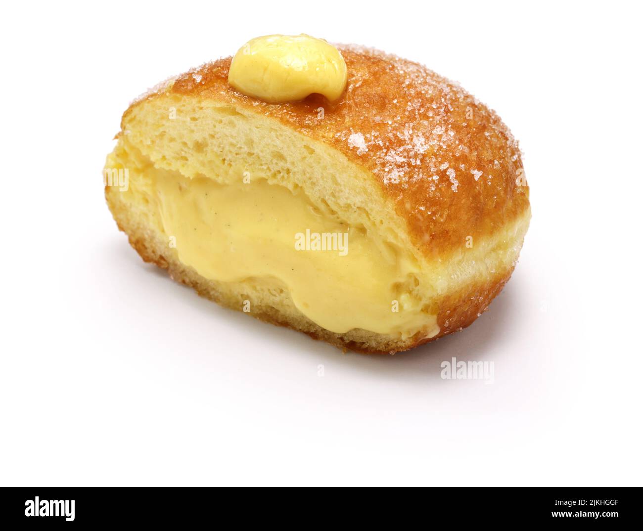 Bomboloni casero relleno de natillas, donuts rellenos italianos. Foto de stock