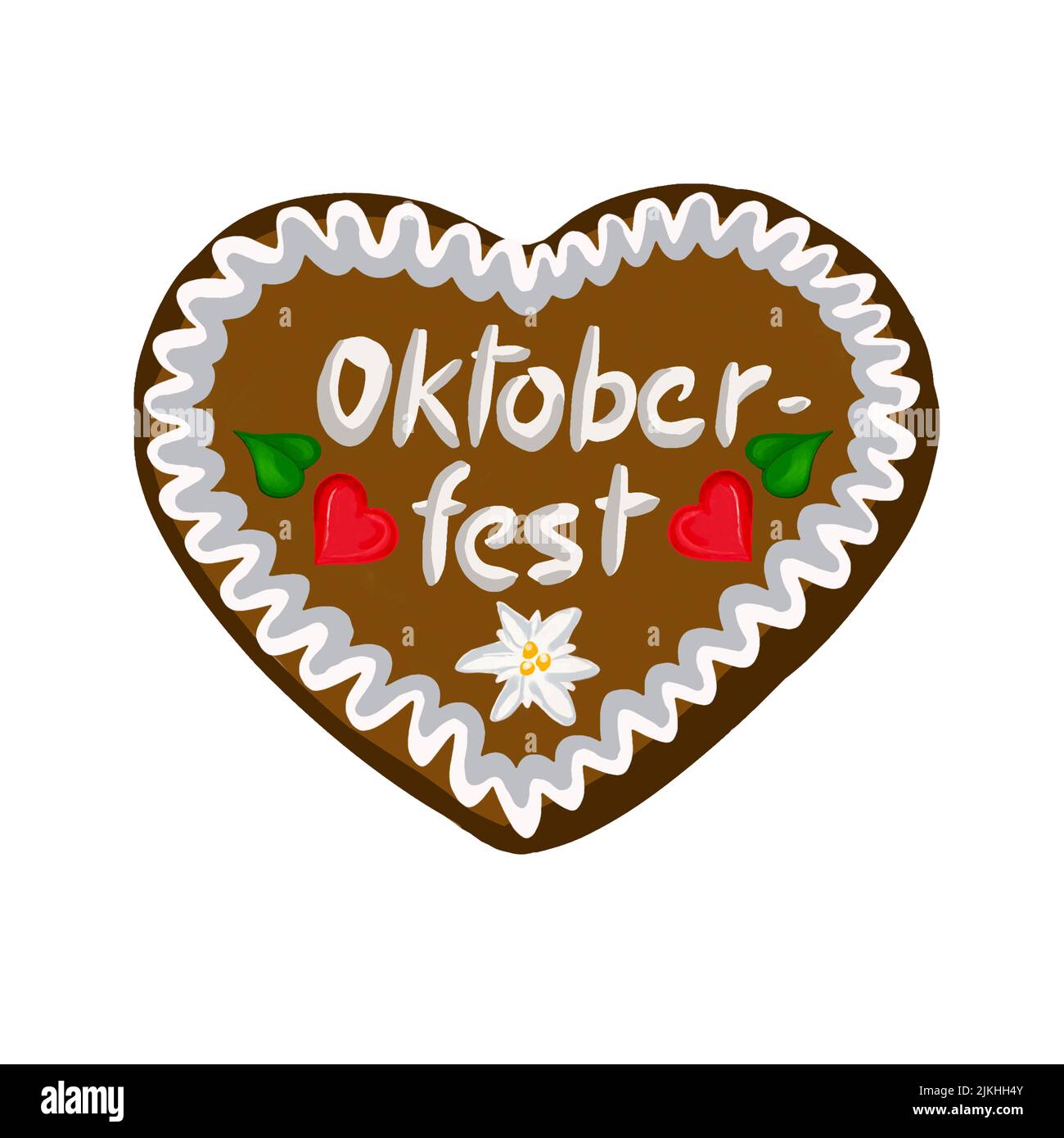 Pan de jengibre corazón Oktoberfest con edelweiss Foto de stock