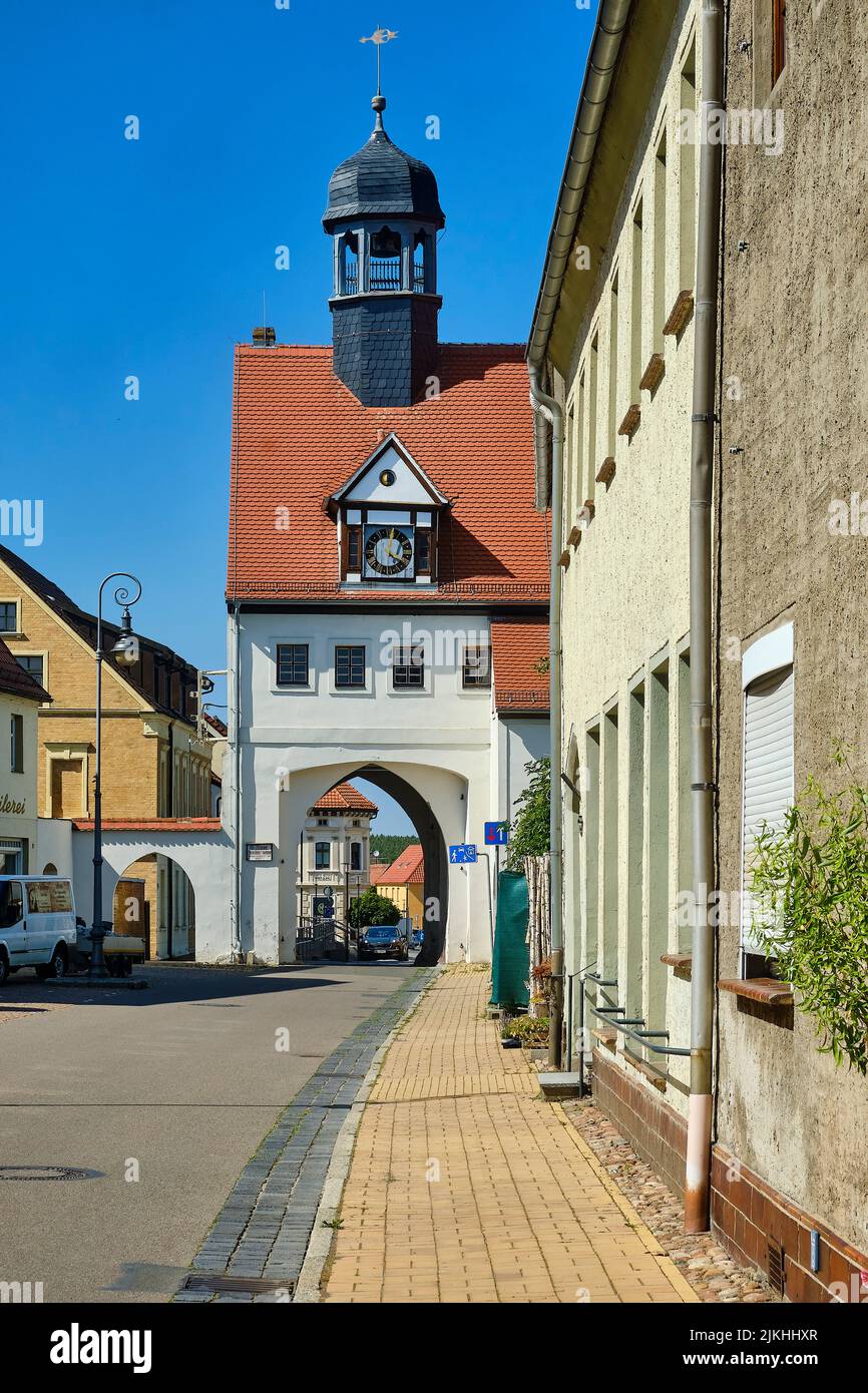 Au gate, la puerta de la ciudad medieval fortificación de 1490, Bad Schmiedeberg, Sajonia-Anhalt, Alemania, Europa Foto de stock