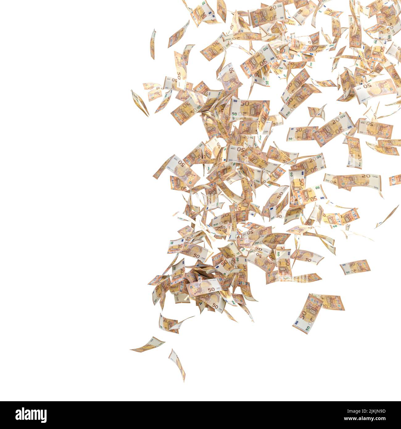 euro dinero lluvia sobre fondo blanco. presentación 3d Foto de stock