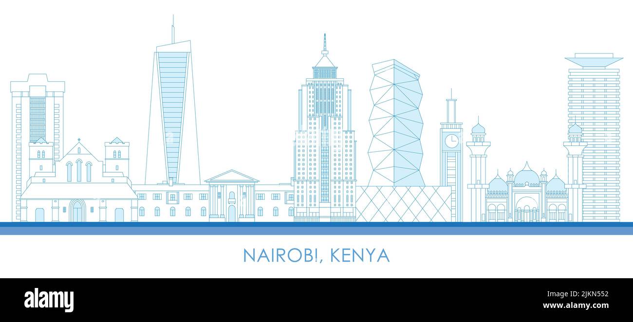 Contorno Panorama panorámico de la ciudad de Nairobi, Kenia - ilustración vectorial Ilustración del Vector