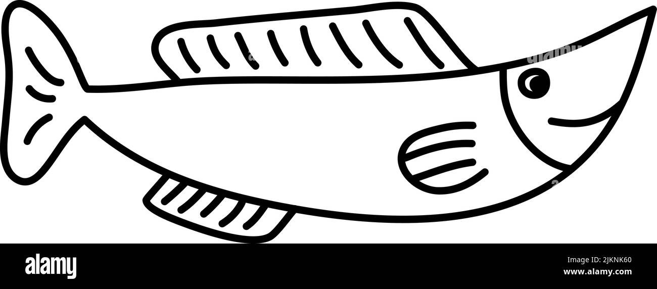 Garabatos dibujados a mano en estilo escandinavo monolino. Imagen para etiqueta, icono web, decoración postal. Alegre infantil, lindo tema marino Ilustración del Vector