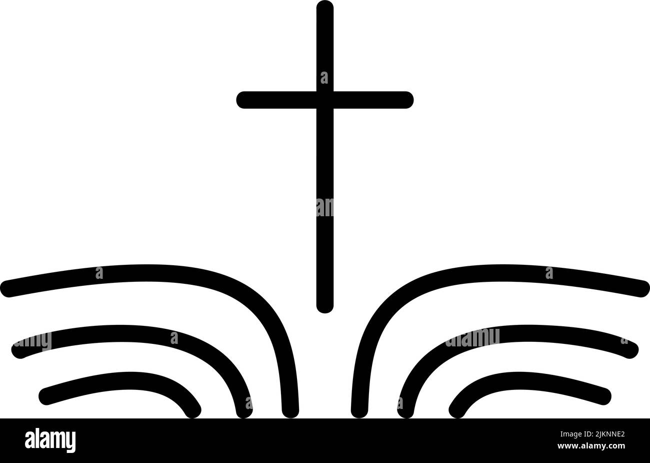 Ilustración vectorial del logotipo cristiano. Emblema con la cruz y la Santa Biblia. La comunidad religiosa. Elemento de diseño de carteles, logotipos, monogramas, signo Ilustración del Vector