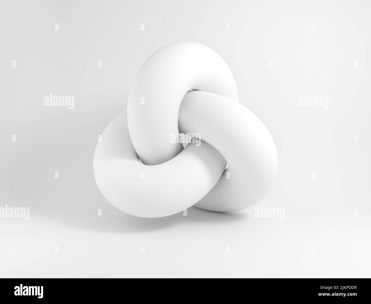 Forma geométrica blanca abstracta, nudo de toro, ilustración de representación en 3D Foto de stock