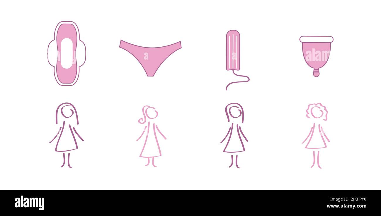 productos de higiene femenina la menstruación en yoga pose Ilustración del Vector