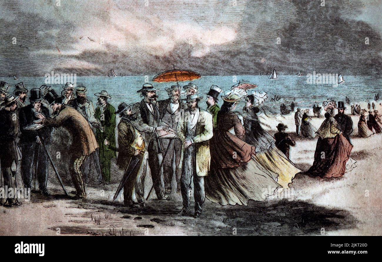 La playa de baño en Coney Island, alrededor de 1869 Foto de stock