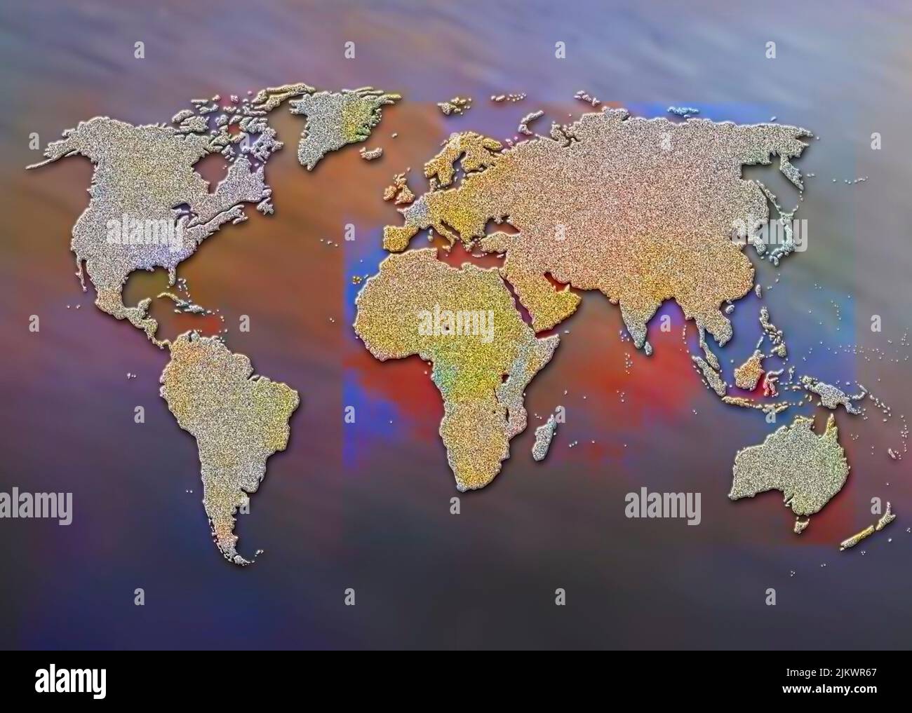 Mapa del mundo con los diferentes continentes y océanos. Foto de stock