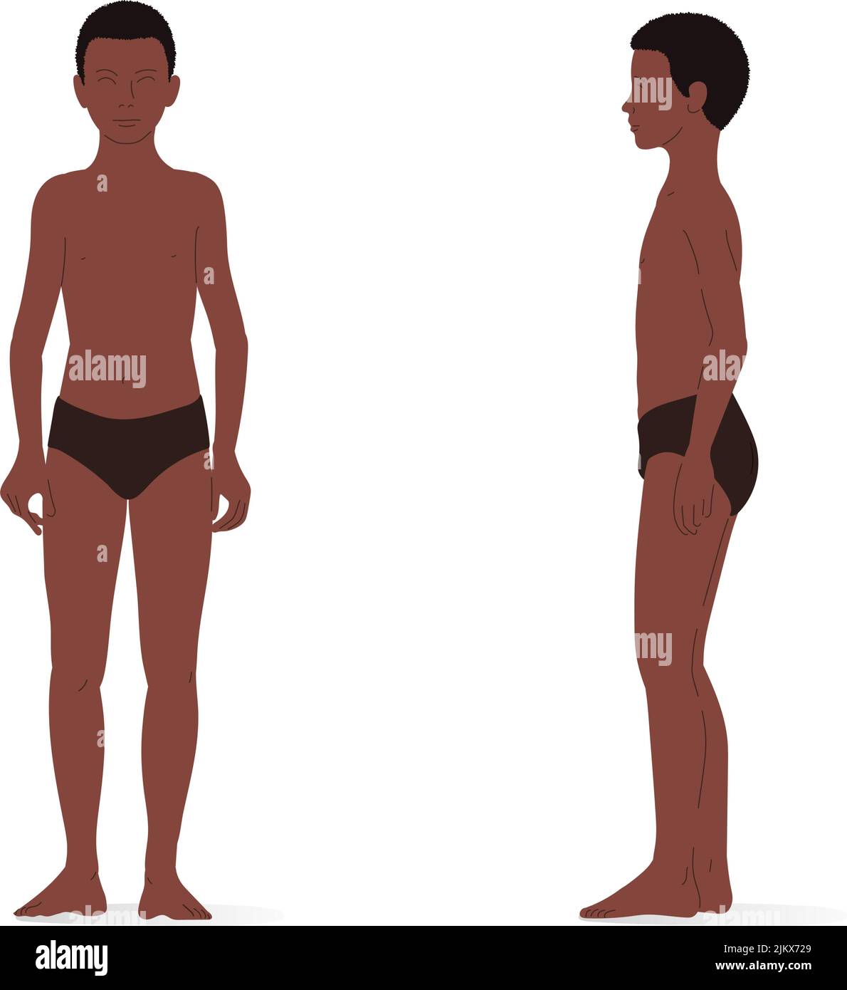 Niño, cuerpo completo de un niño, vista frontal y lateral. Ilustración vectorial isométrica de una persona de pie y una persona que camina. Ilustración del Vector